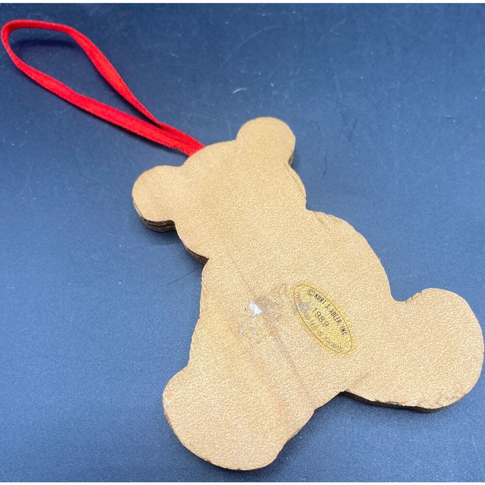 Vintage 1989 Kurt Adler Teddy Bear Christmas Ornament Wood Cut Out - Picture 2 of 3
